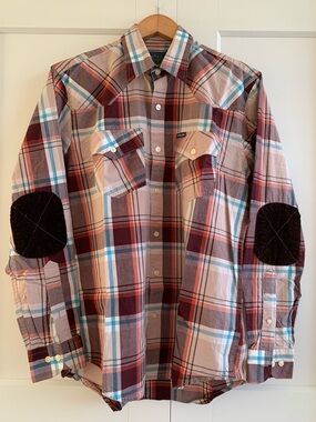 Polo Ralph Lauren shirt 100% cotton men’s Plaid Shirt with Elbow Patches size L